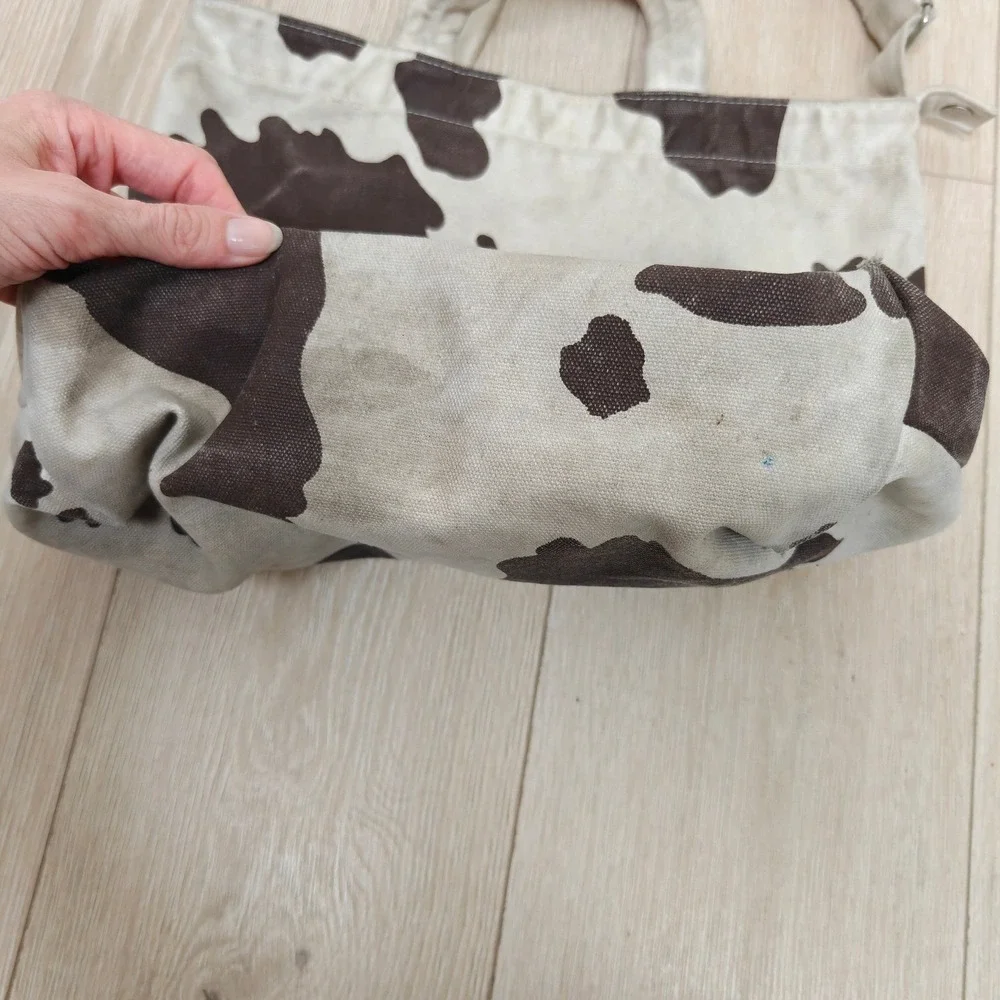 Baggu Womens Duck Bag Tote OS Brown Cow Print Canvas Adjustable Strap Western